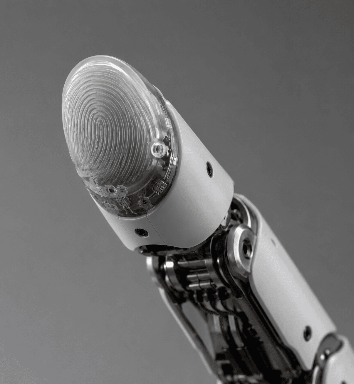 Concept render of a robotic fingertip with soft, multi-axis tactile sensing